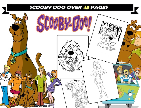 Scooby doo coloring pages for kids printable coloring sheets instant download activity for boys and girls velma shaggy fred coloring book