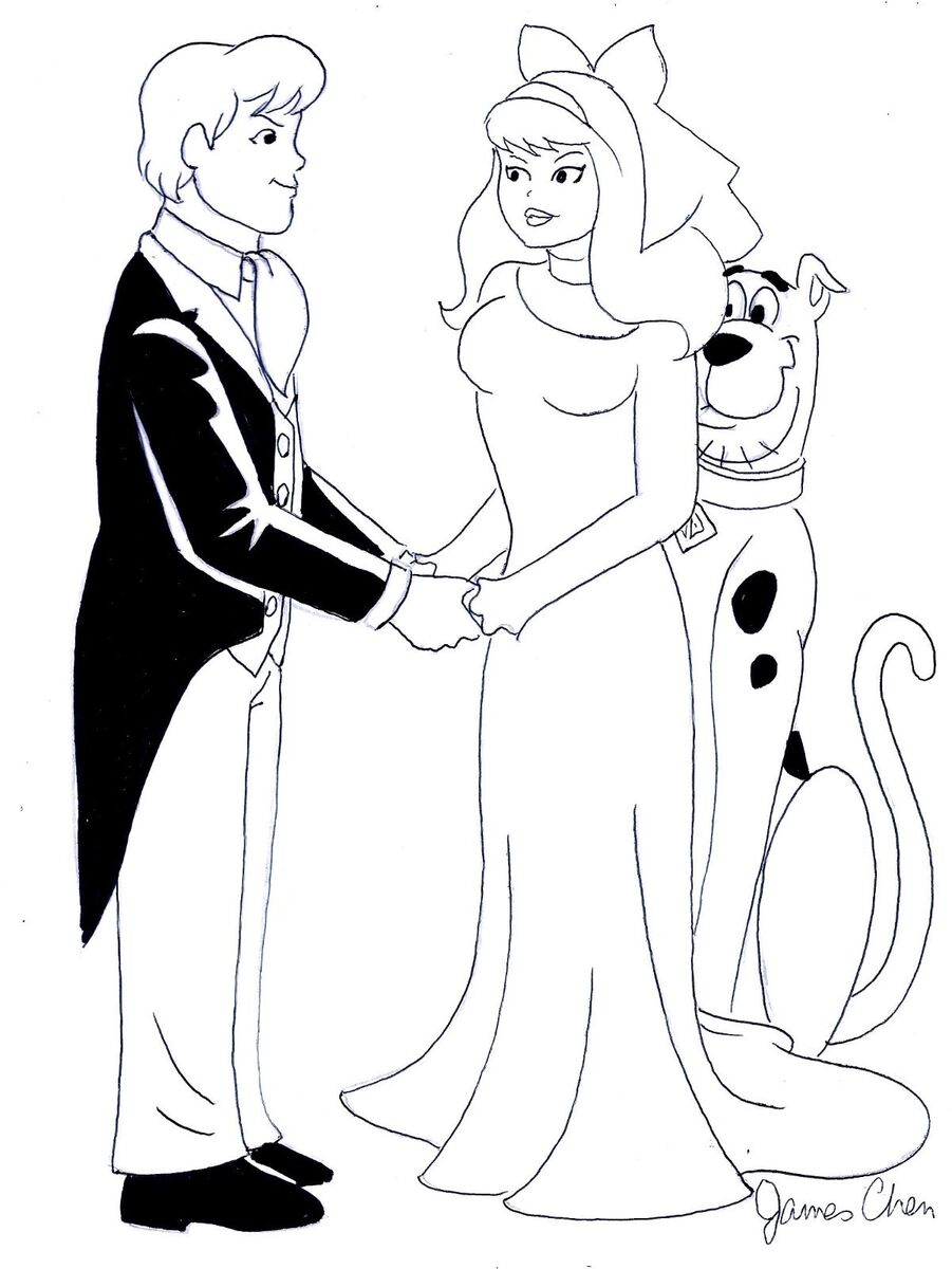 Daphne fred of scooby doo wedding original comic art black ink sketch