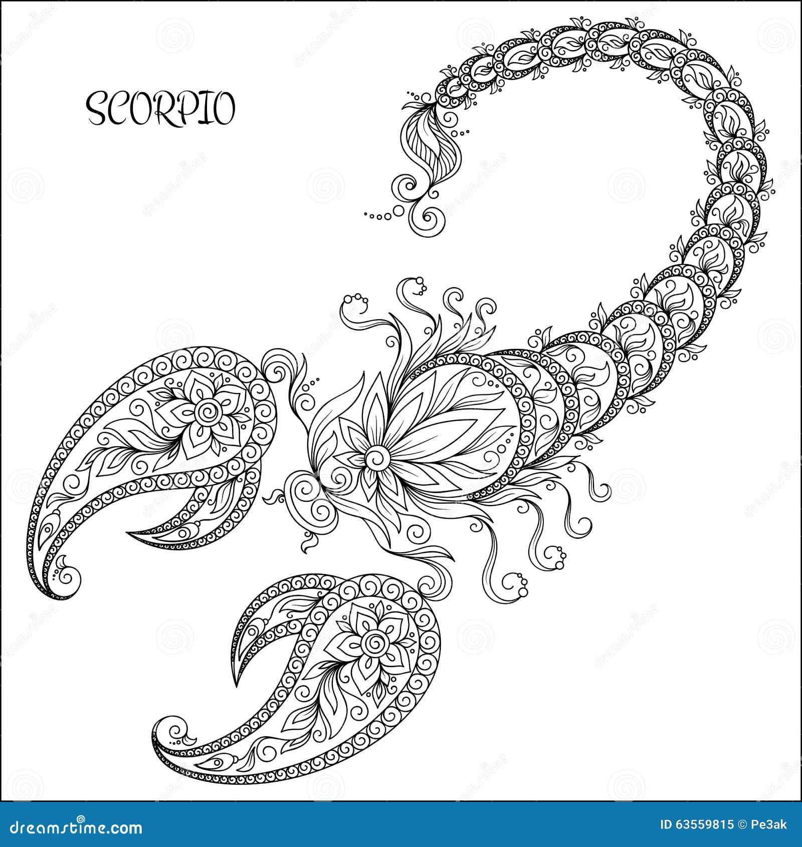 Hand drawn pattern for coloring book zodiac scorpio stock vector