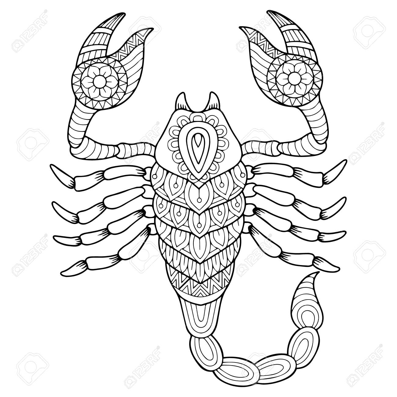 Coloringbook for adult silhouette of scorpion isolated on white background zodiac sign scorpio royalty free svg cliparts vectors and stock illustration image