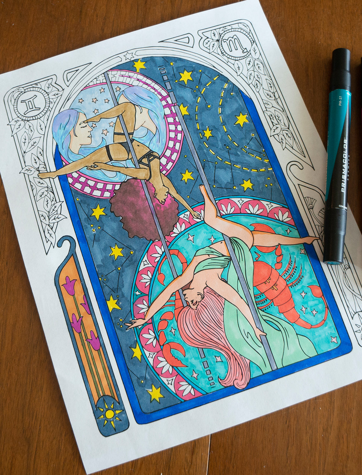 Scorpio gemini pole dance digital coloring page x â push and pole