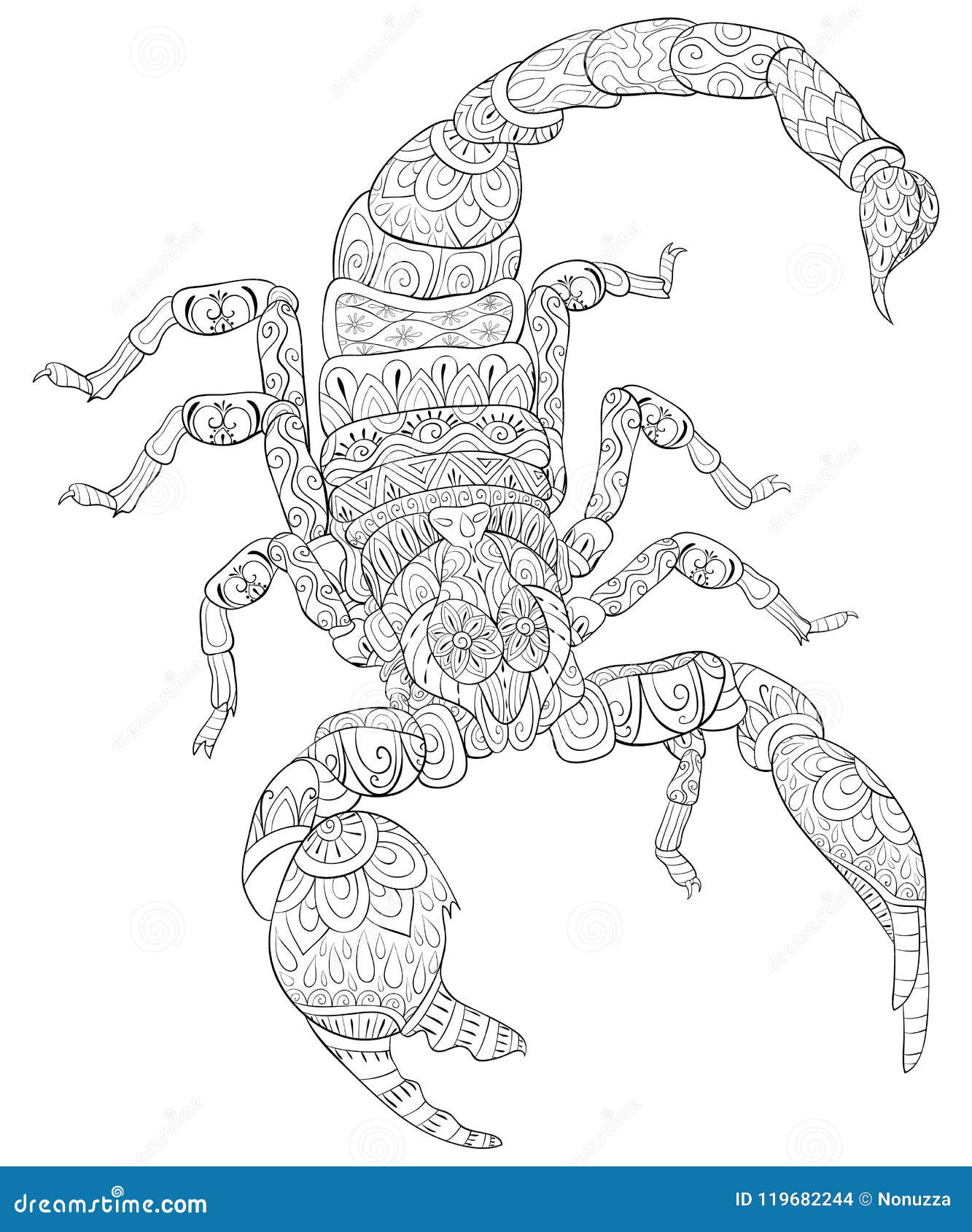 Adult coloring bookpage a cute scorpion for relaxingline art style illustration stock vector