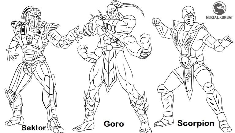 Sektor goro and scorpion from mortal kombat coloring page coloring pages mortal kombat pictures to draw
