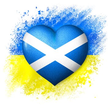 Premium photo flags of ukraine and scotland heart color of the flag