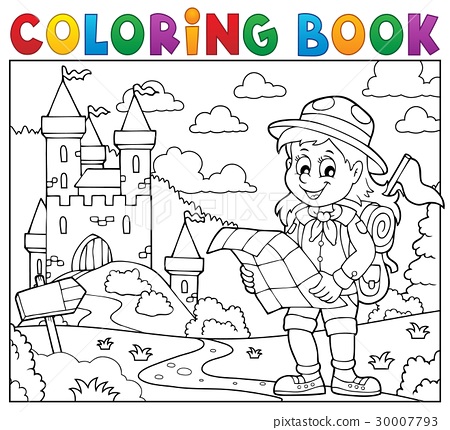 Coloring book scout girl theme
