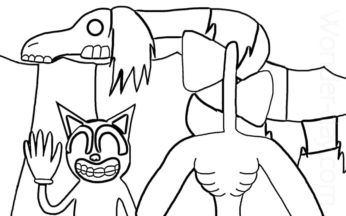 Cartoon cat and scp coloring page