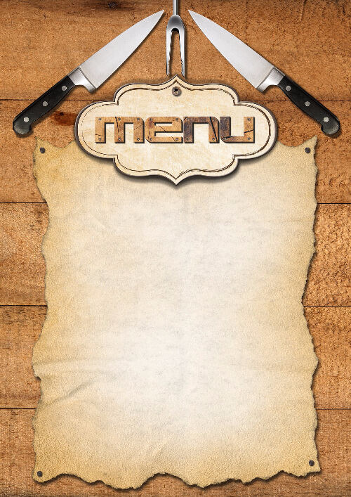 Scrapbook paper design of the menu with two knives free printable papercraft templates