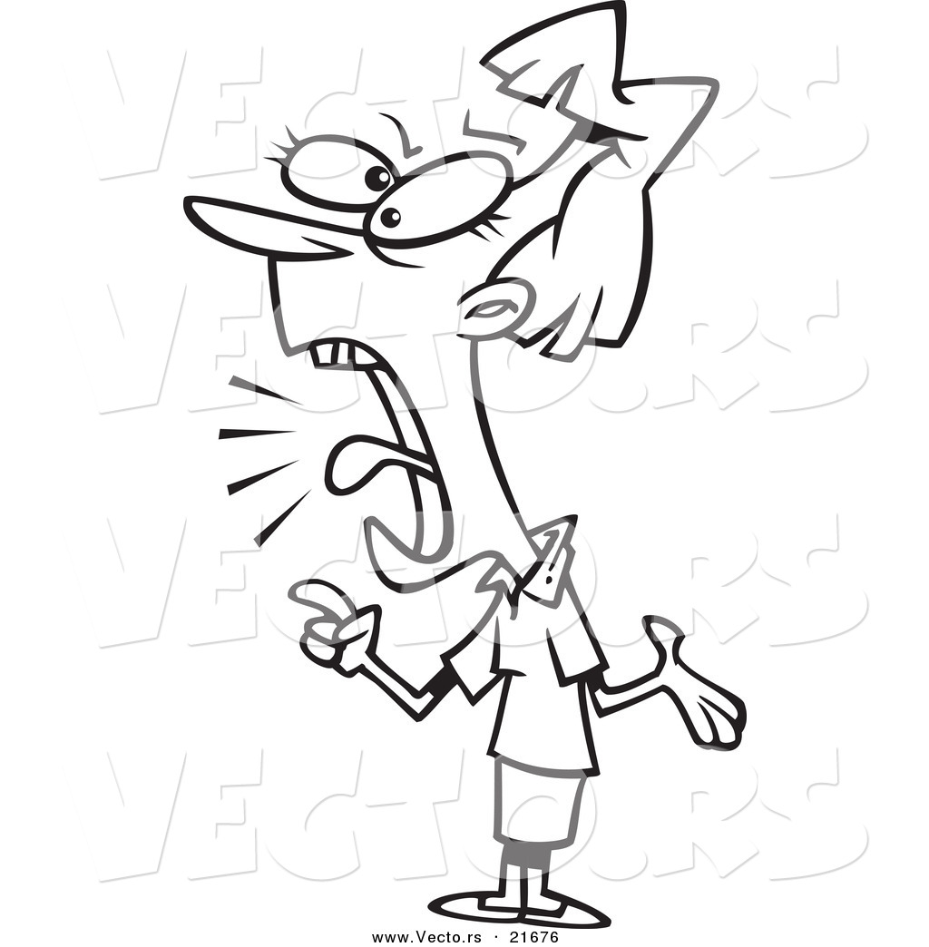 R of a cartoon female employee screaming and complaining
