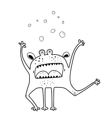 Premium vector funny scary monster screaming waving hand and shouting creature adorable monochrome imaginarycharacter for kids activity coloring book black and white outline coloring page