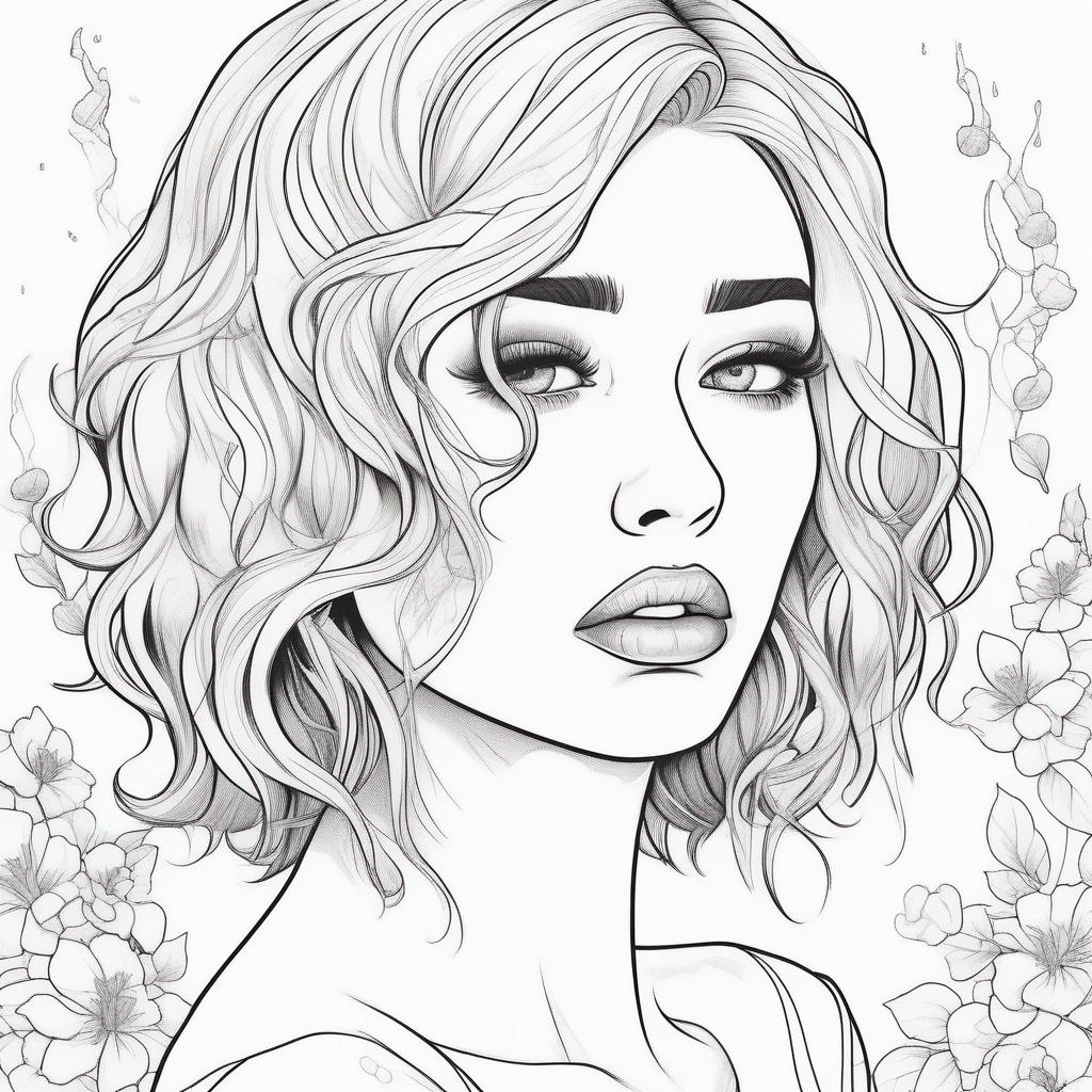 Women crying blood in the style of a coloring book