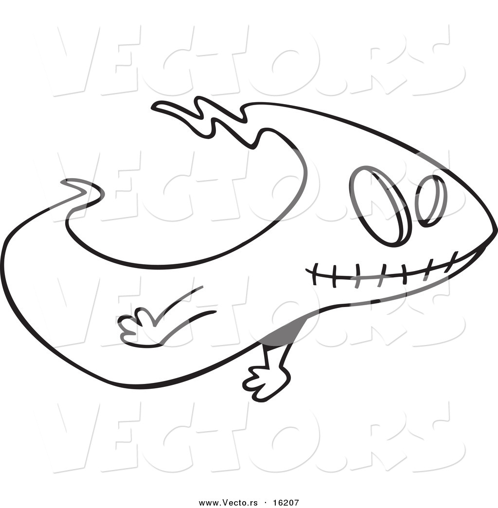 R of a cartoon ghost with a stitched mouth