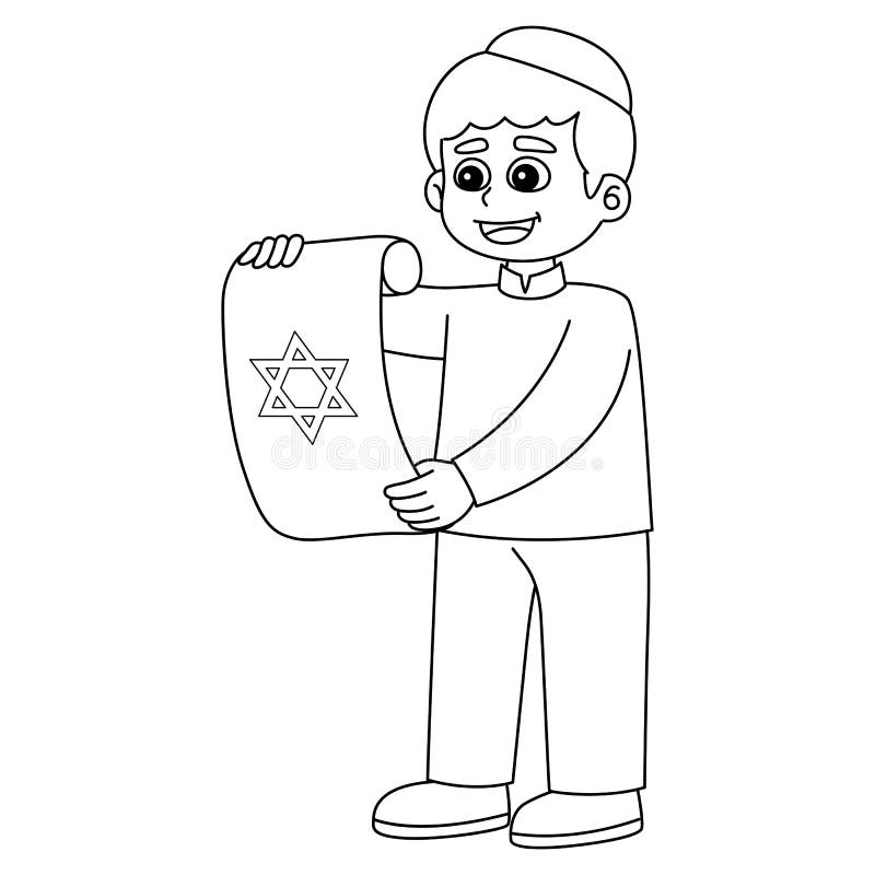 Hanukkah jewish with scroll isolated coloring page stock vector