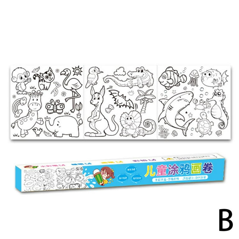 Children coloring drawing roll diy animal theme graffiti scroll coloring painting kids set gifts coloring painting roll paper be