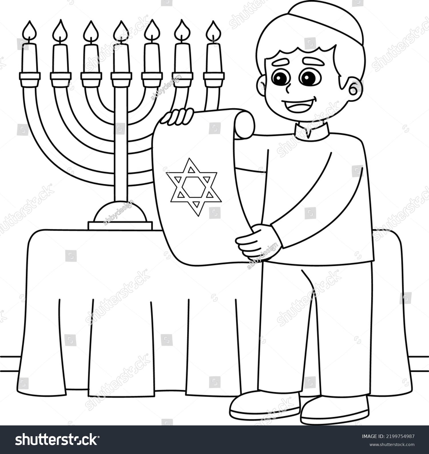 Hakuun hanukkah jewish scroll coloring page kids liittyvã vektorikuva rojaltivapaa