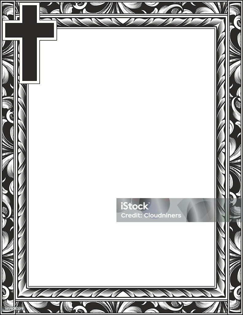 Engraved cross and scroll frame stock illustration