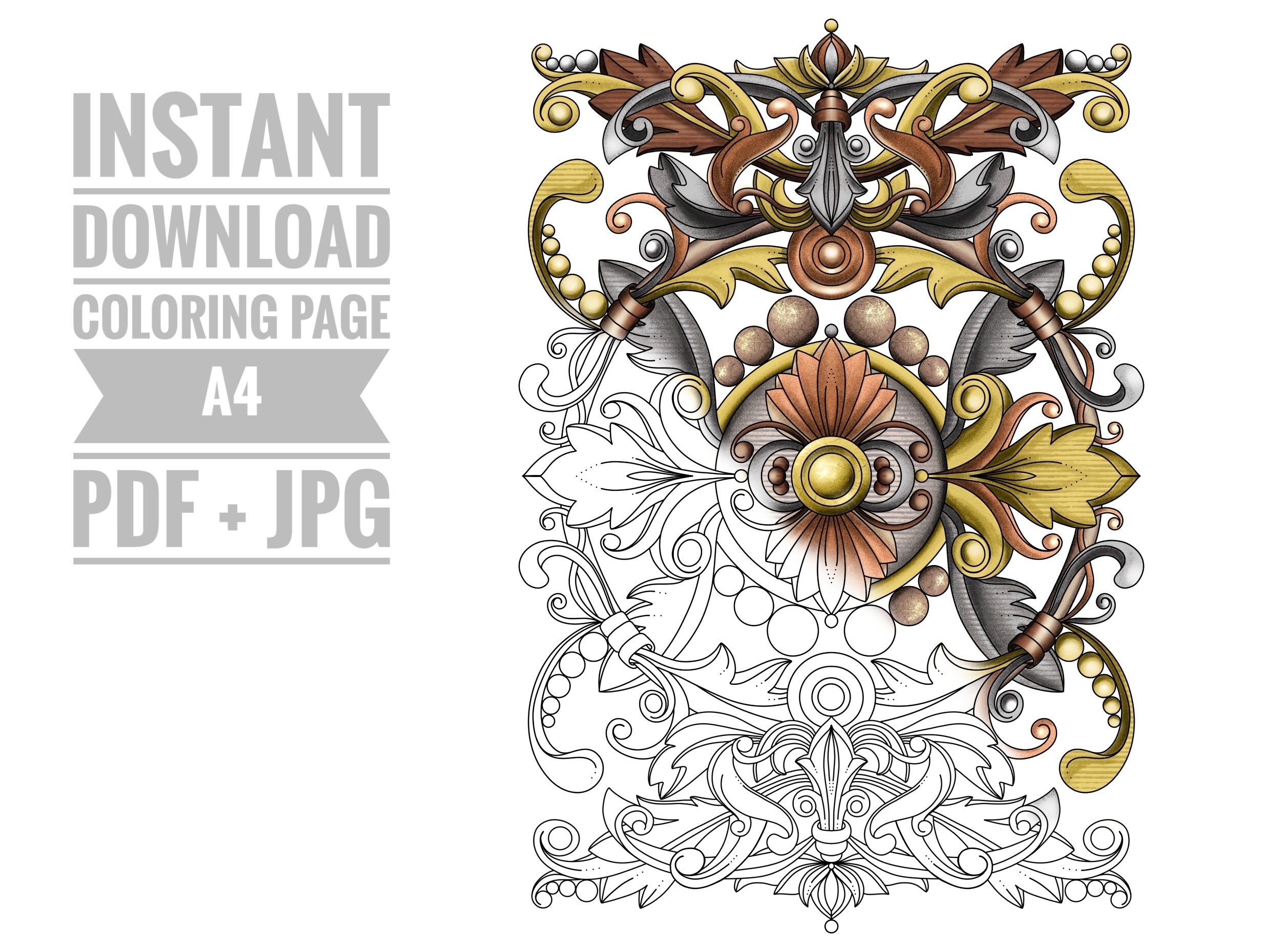 Coloring page printable digital adult coloring page