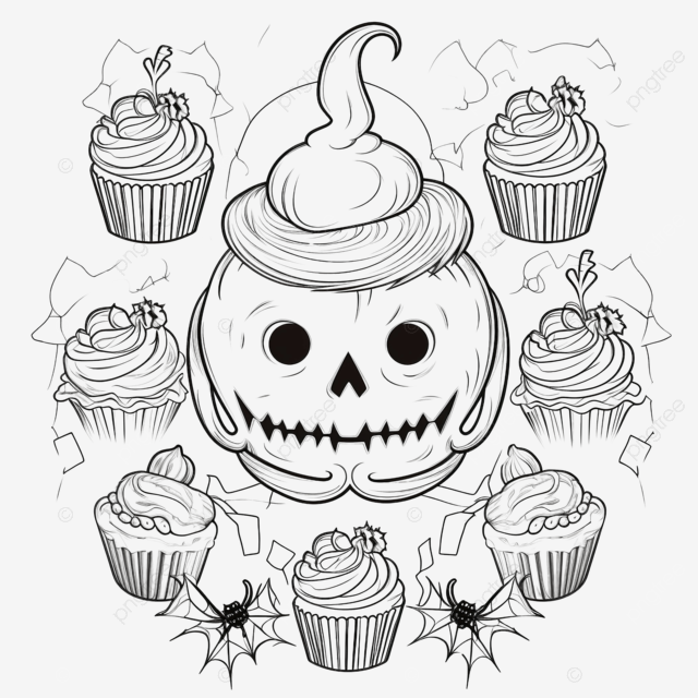 Coloring page frame with halloween cupcakes cream spider png transparent image and clipart for free download
