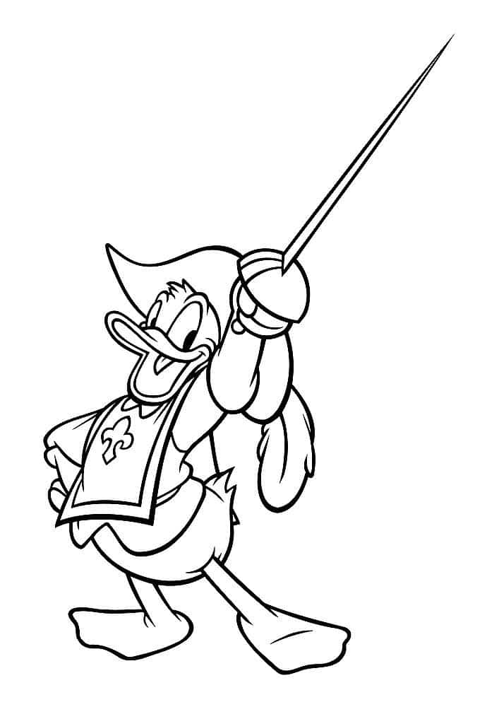 Donald duck being a musketeer coloring page