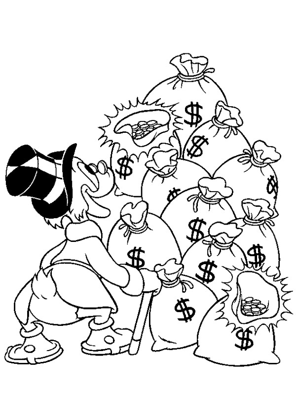 Scrooge mcduck and his money coloring page