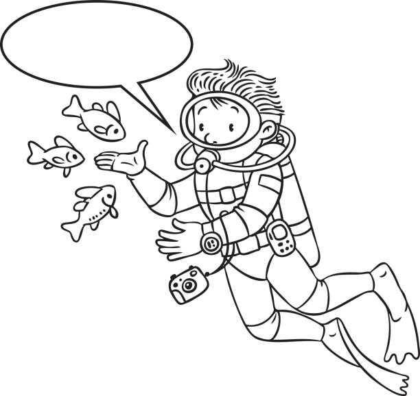 Funny oceanographer or diver coloring book stock illustration