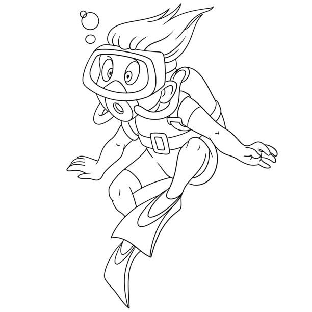 Young man scuba diving stock illustrations royalty