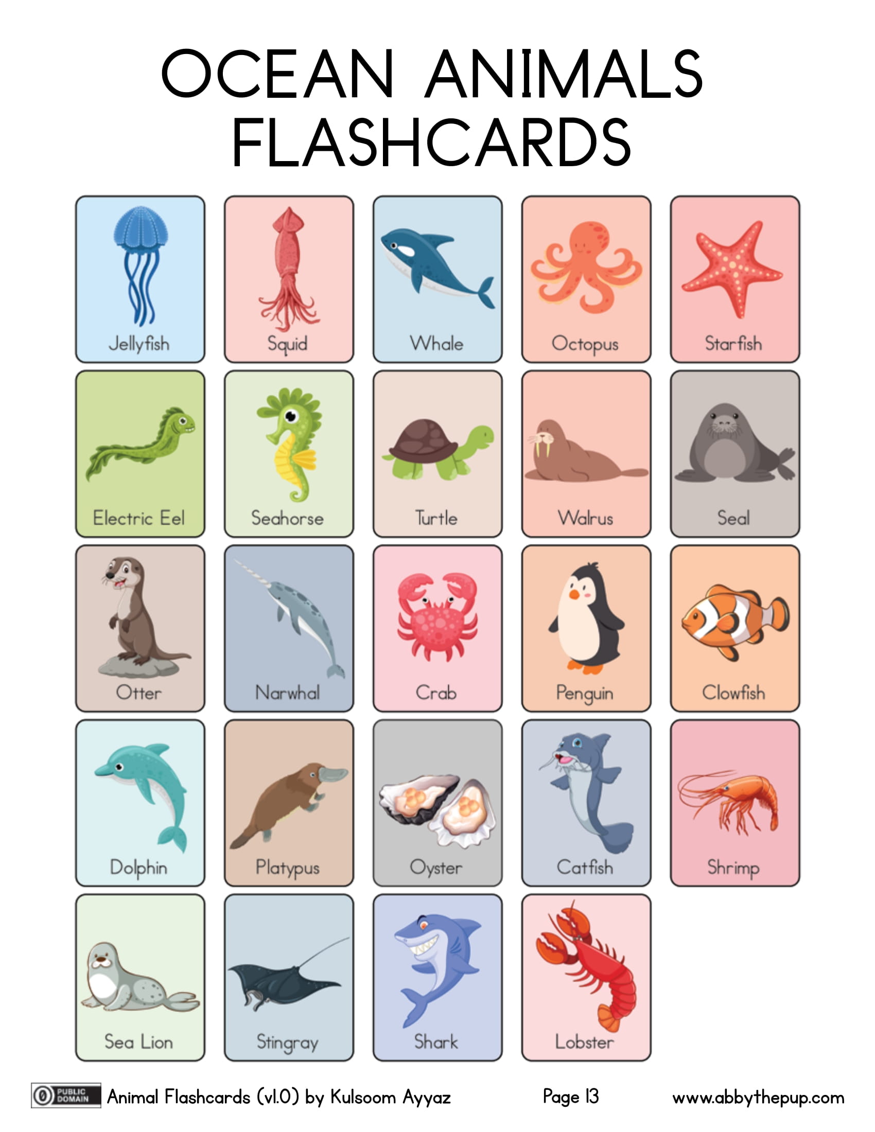 Ocean animal flashcards free printable papercraft templates