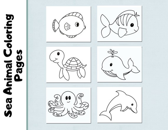 Sea animals coloring pages kids coloring pages sea creatures coloring pages whale octopus turtle instant download