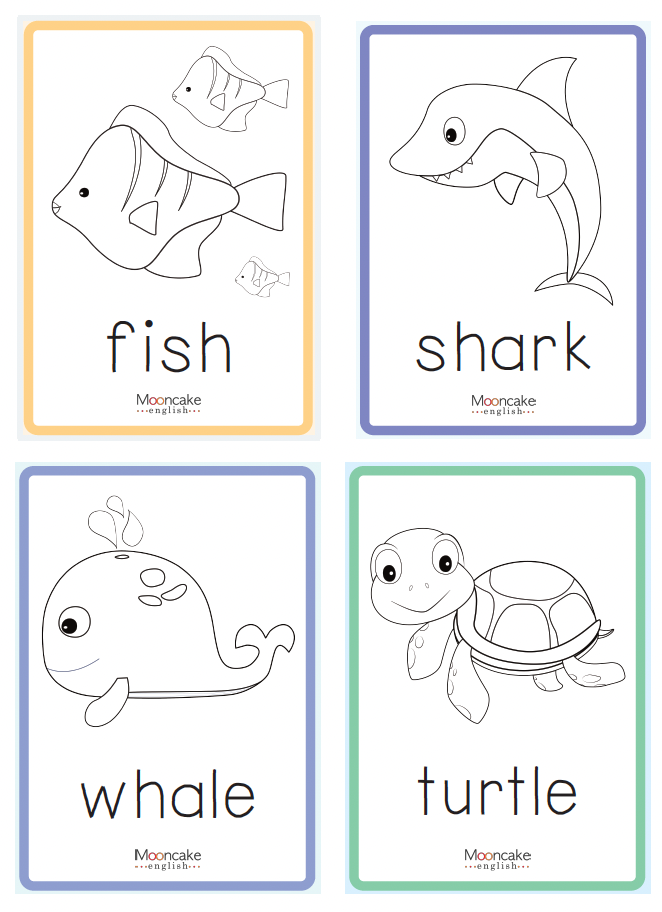 Sea animal kindergarten esl coloring worksheets mooncake english