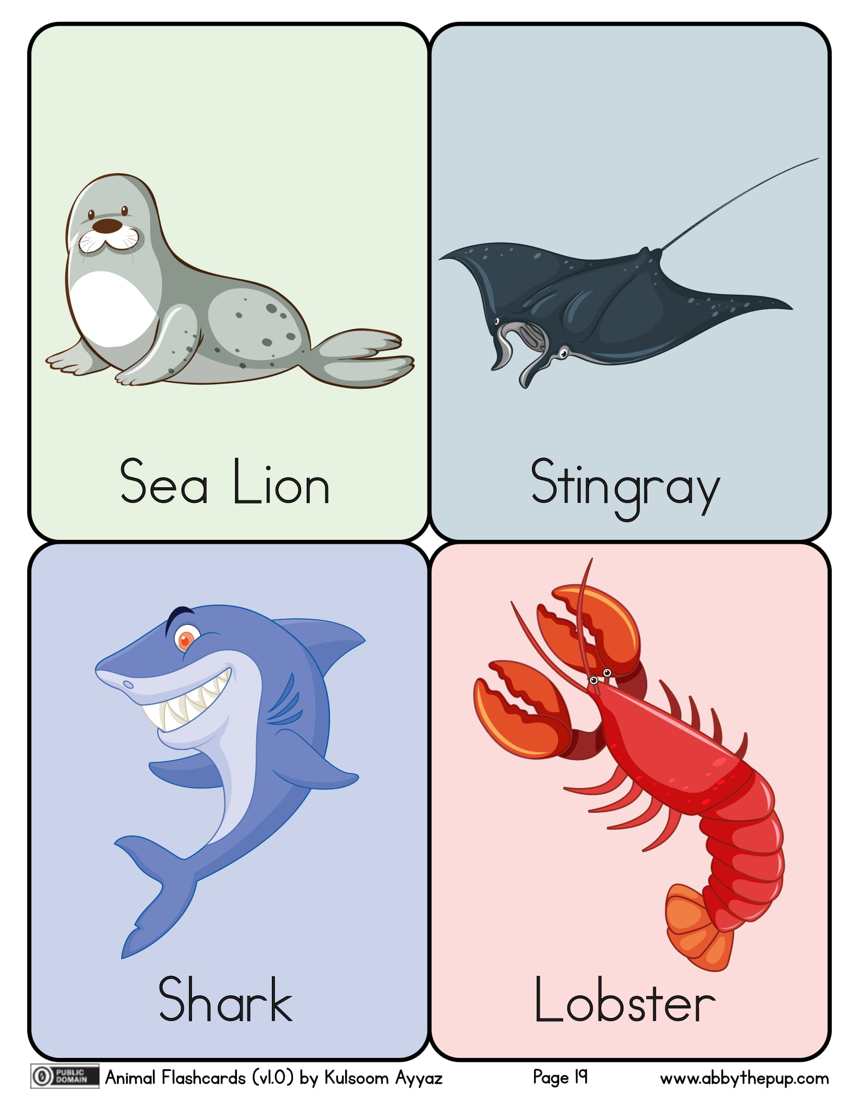 Ocean animal flashcards free printable papercraft templates
