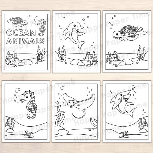Ocean animals coloring pages fun printable activity kid happy paper time