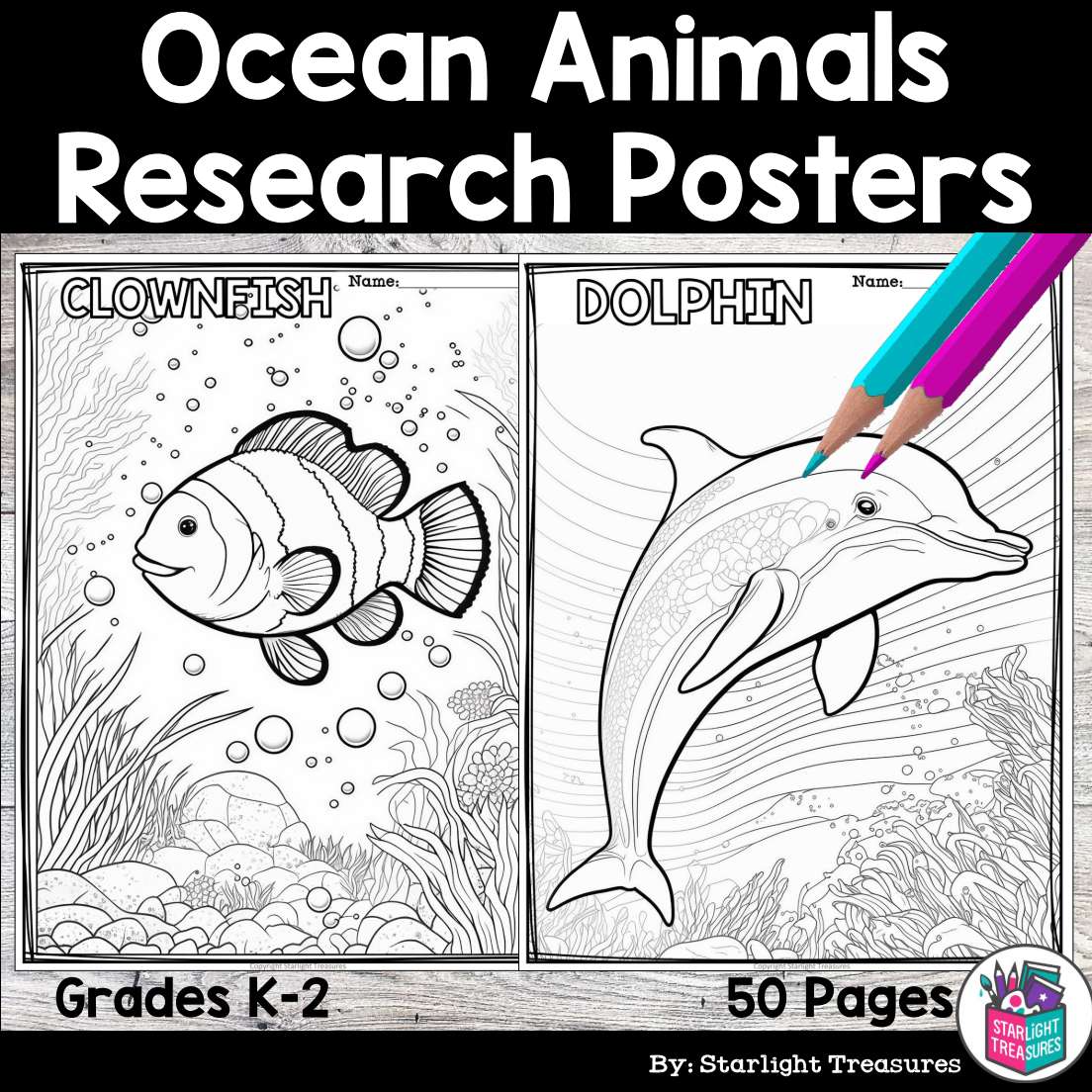 Ocean animals research posters coloring pages