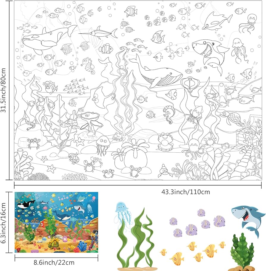 Ocean animal jumbo giant coloring poster for kids x inch table wall coloring pages under the sea animals huge coloring paper large coloring sheets for art activities kid birthday home