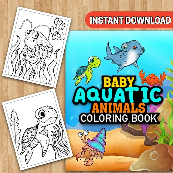 Baby aquatic animals coloring pages instant download