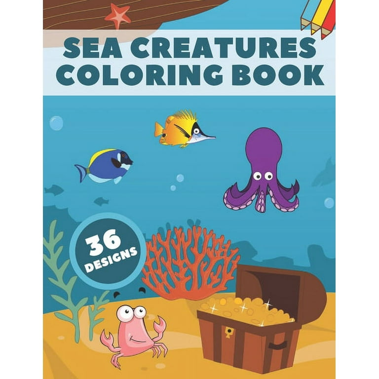 Sea creatures coloring book life under ocean coloring pages for kids designs with happy sea animals