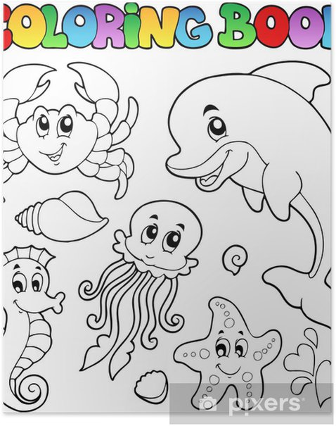 Poster loring book various sea animals
