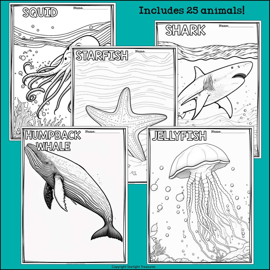 Ocean animals research posters coloring pages