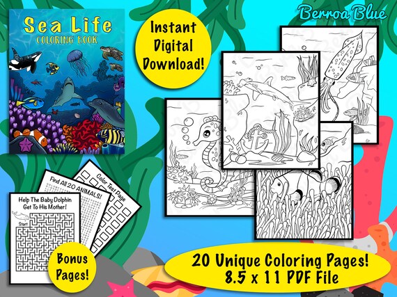 Sea life coloring pages kids printable sea animals to color