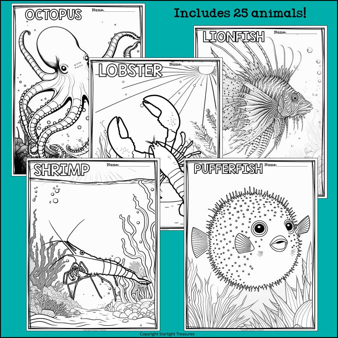 Ocean animals research posters coloring pages
