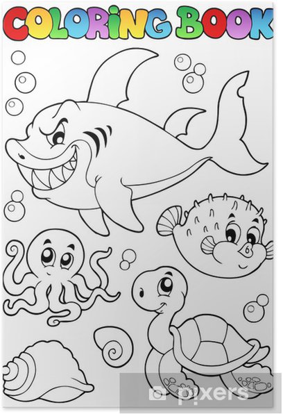 Poster loring book various sea animals