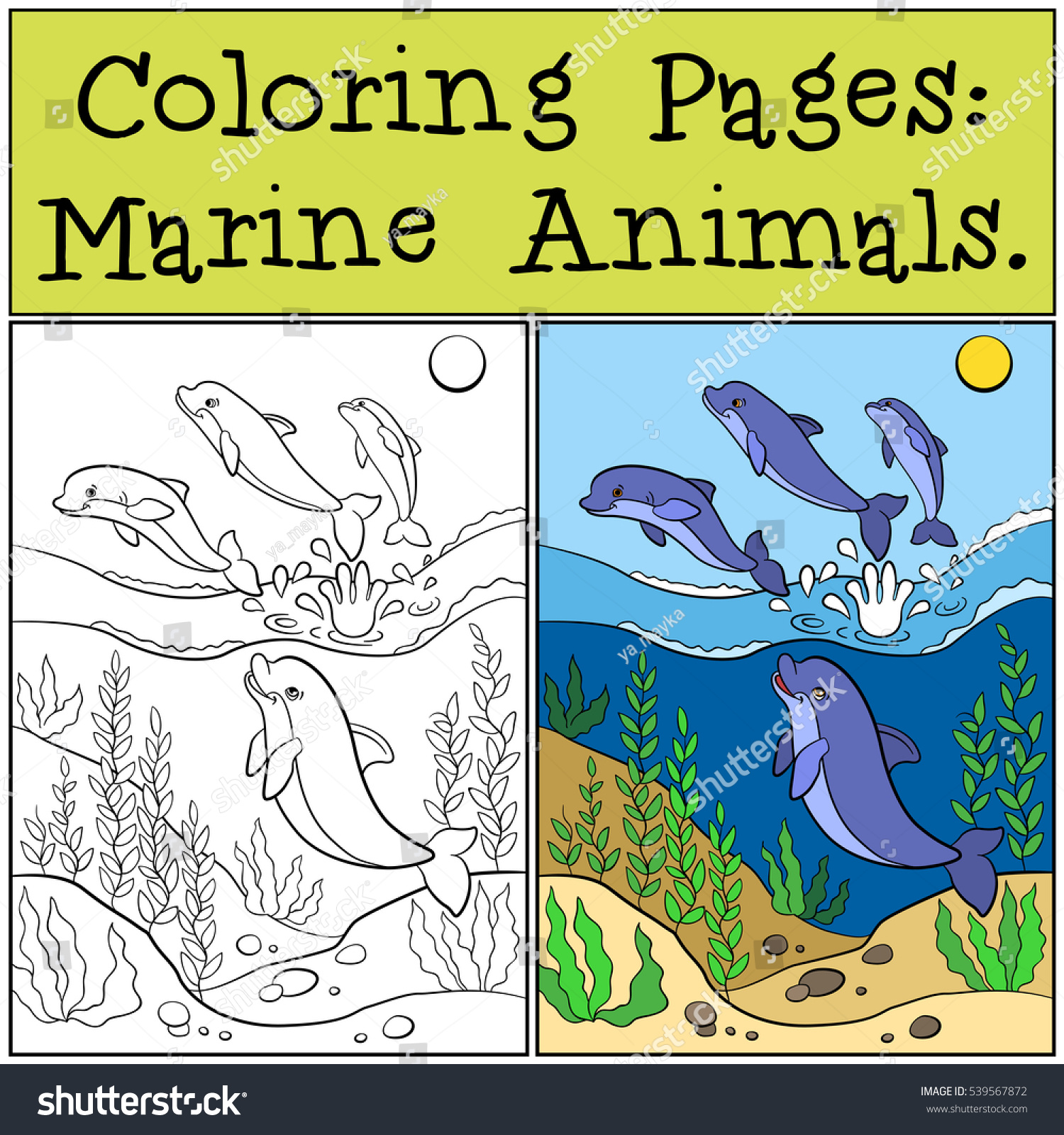 Coloring pages marine animals group cute stock vector royalty free