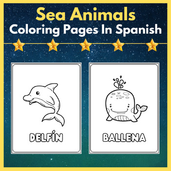 Birds and sea animals coloring pages bundle in spanish printable posters