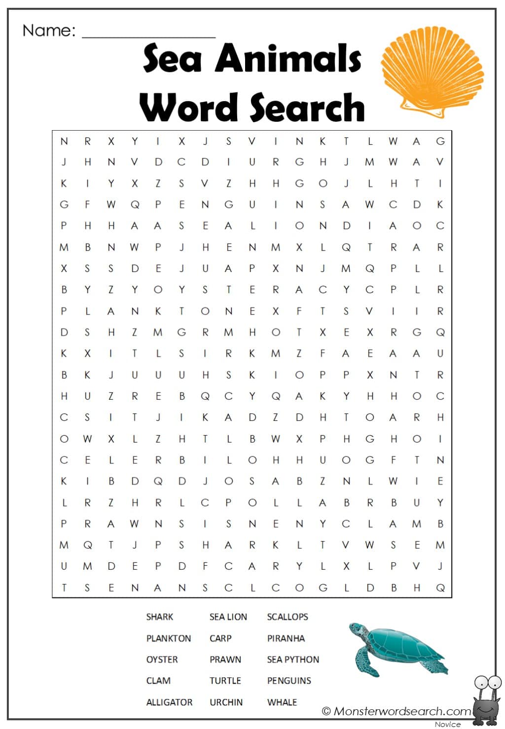 Sea animals word search
