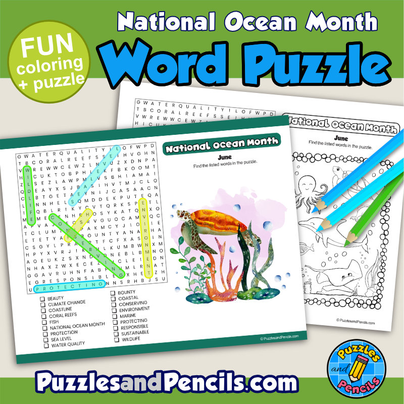 National ocean month word search puzzle activity page and coloring june wordsearch made by teachers