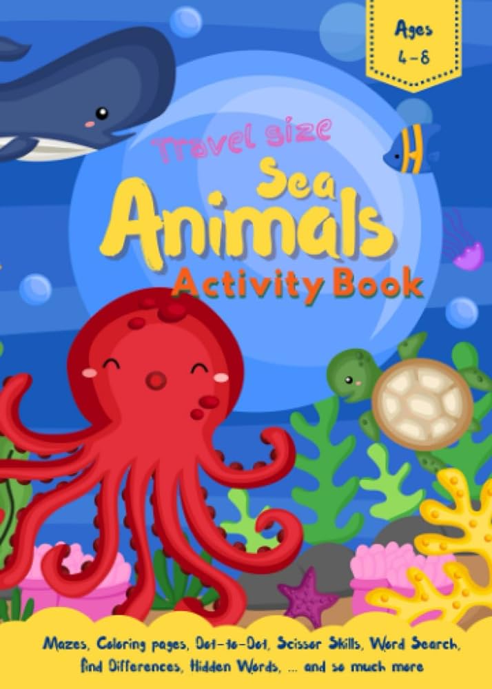 Sea animals activity book for kids perfect x travel size book mazes coloring dot