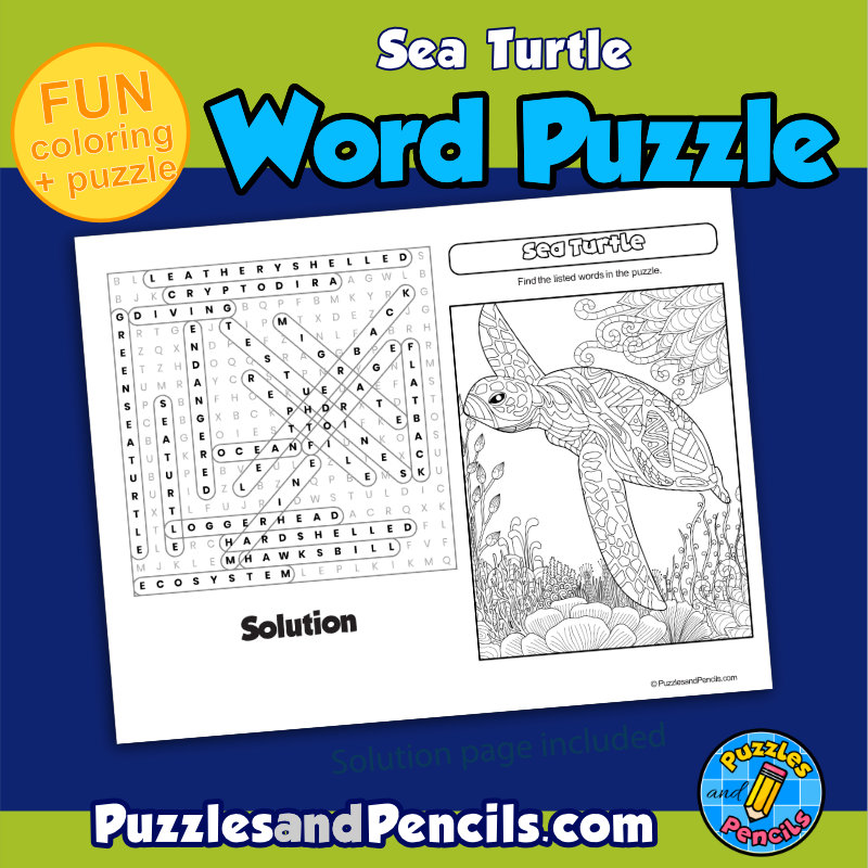 Sea turtle word search puzzle activity page and coloring wordsearch made by teachers