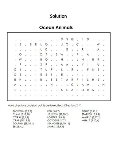 Ocean animals word search coloring book teaching resources