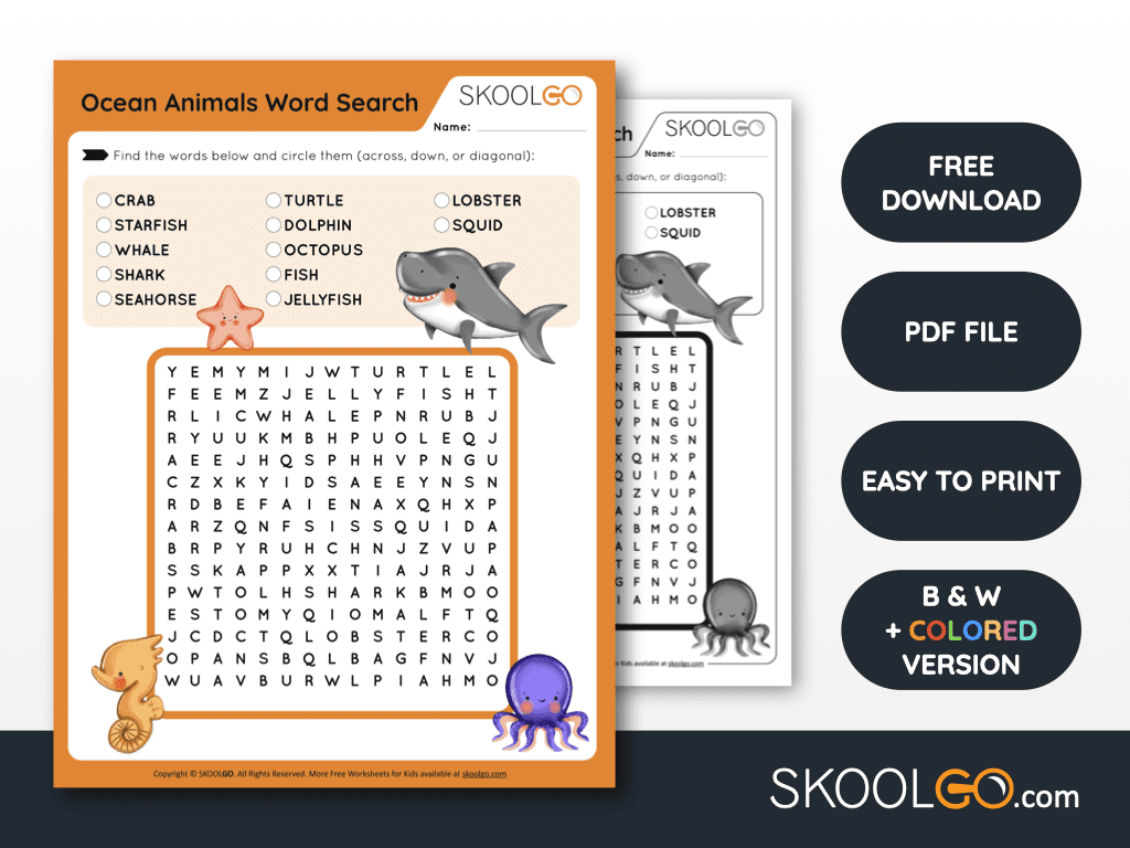 Ocean animals word search