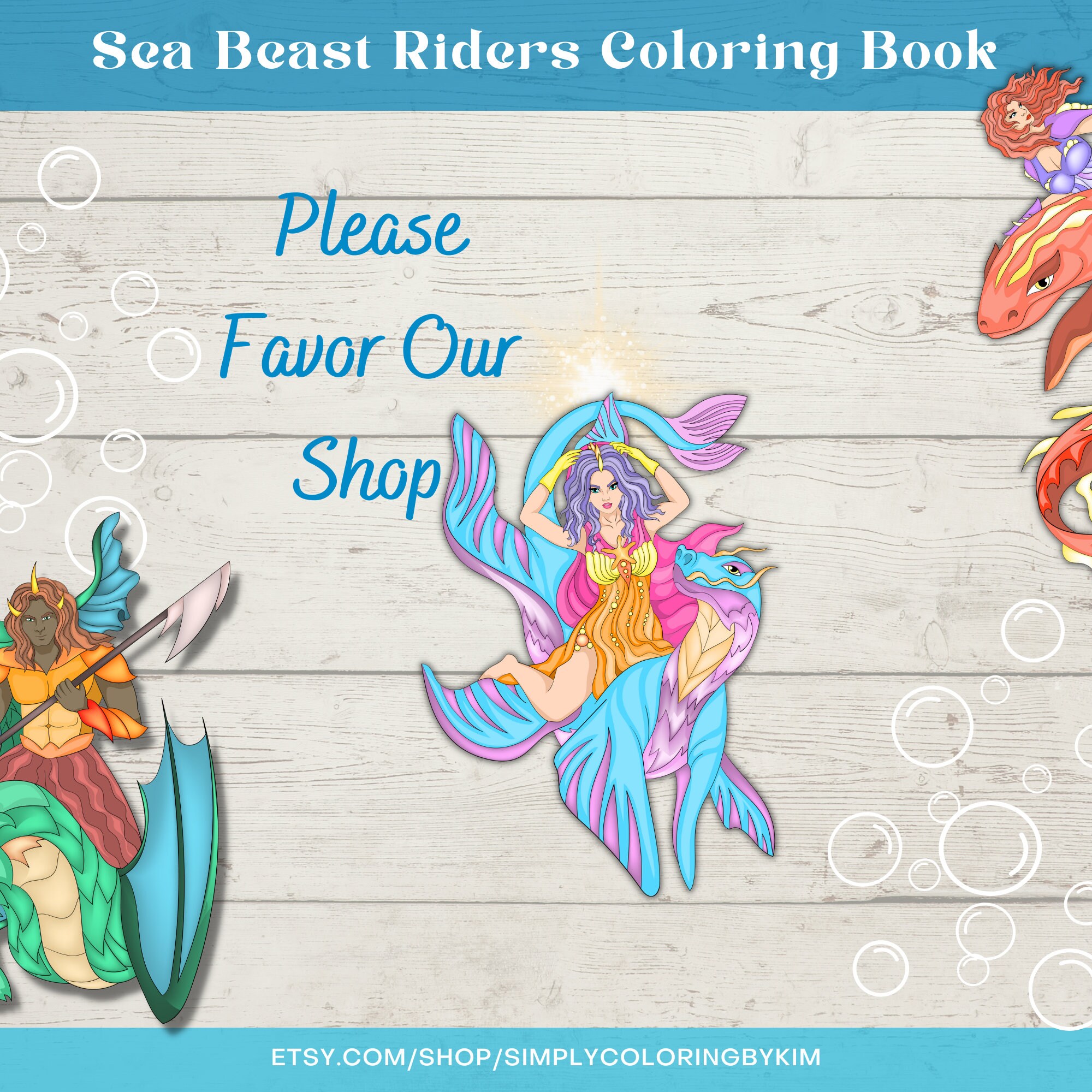 Sea beast riders coloring book ocean people sea beast fantasy coloring pages adults water dragon whimsical magical