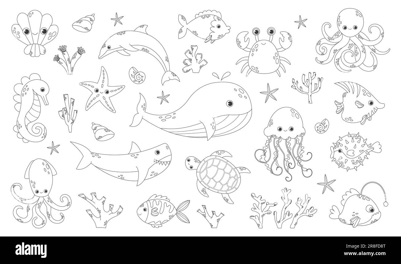Sea animals coloring book for kids stock vector image art