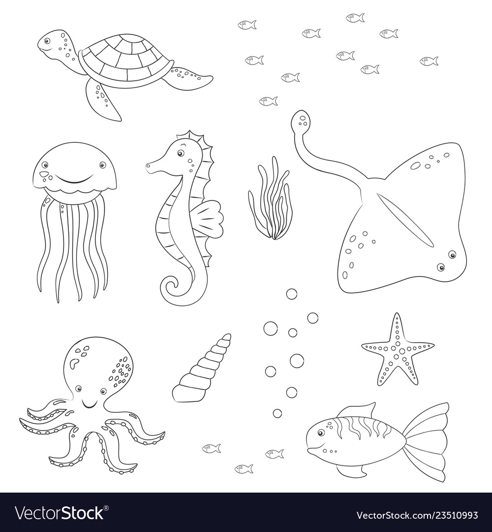 Coloring page of sea animals royalty free vector image